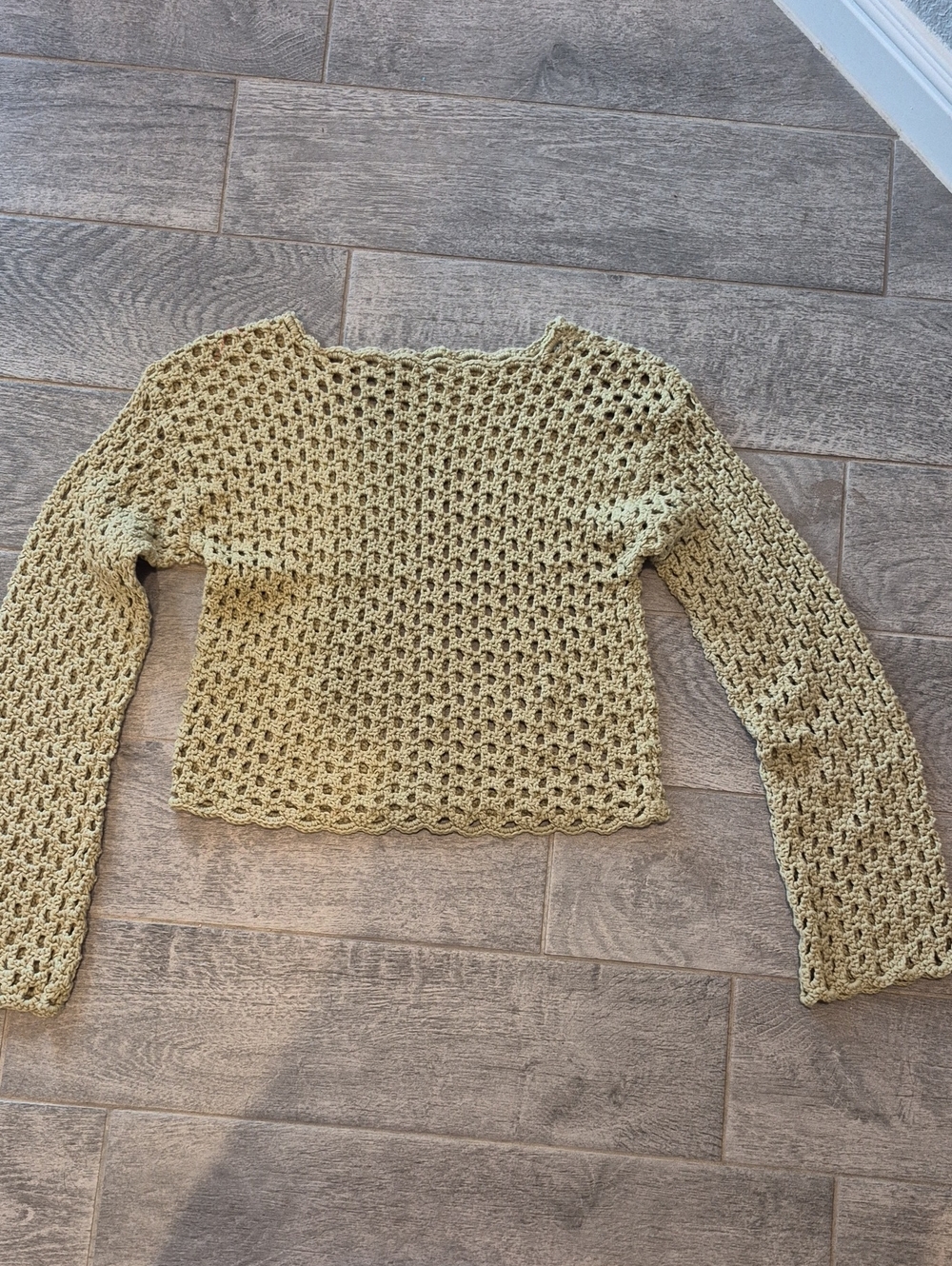 Woven Open-Knit Crewneck Sweater - Light Olive